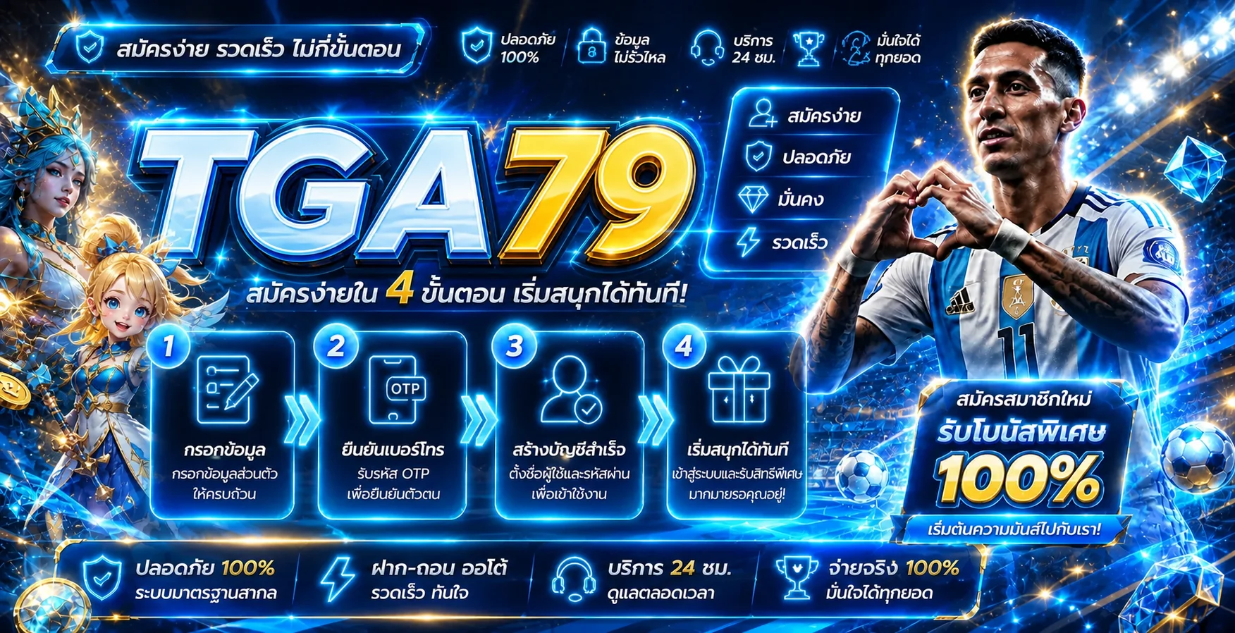 ขั้นตอนสมัคร TGA79 เว็บตรงในธีมสีน้ำเงินและทอง
